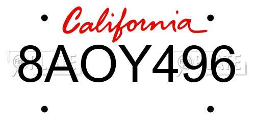 8AOY496 California License Plate
