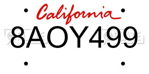 8AOY499 California License Plate