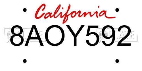 8AOY592 California License Plate