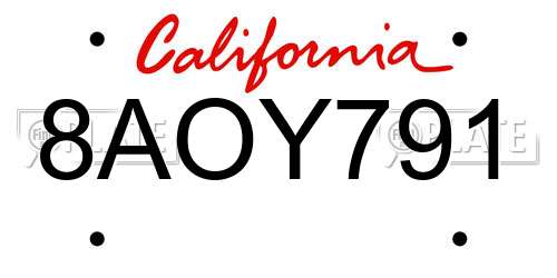 8AOY791 California License Plate