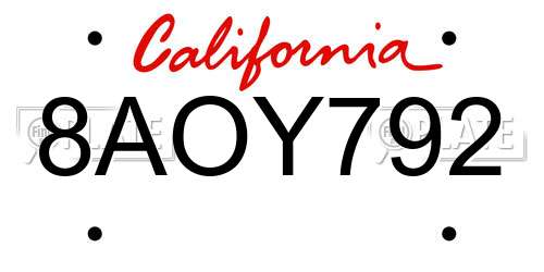 8AOY792 California License Plate