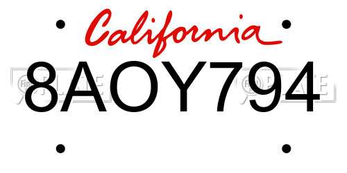 8AOY794 California License Plate