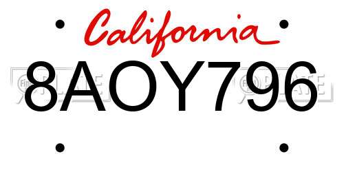 8AOY796 California License Plate