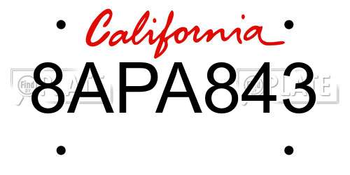 8APA843 California License Plate