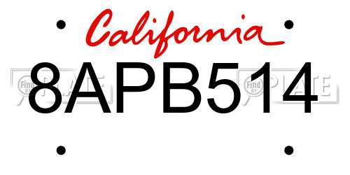 8APB514 California License Plate
