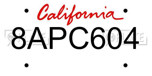 8APC604 California License Plate