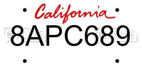 8APC689 California License Plate