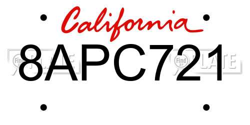 8APC721 California License Plate