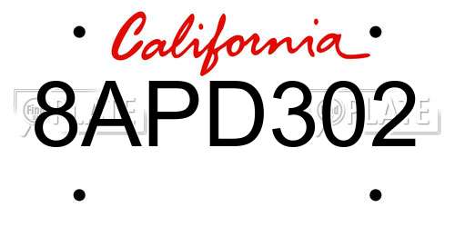 8APD302 California License Plate
