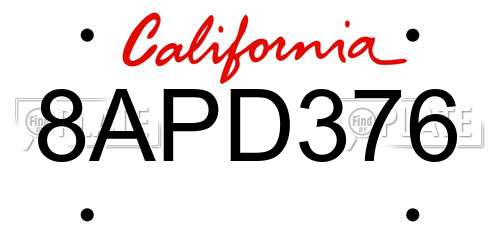 8APD376 California License Plate