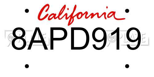 8APD919 California License Plate