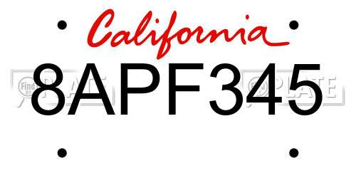 8APF345 California License Plate