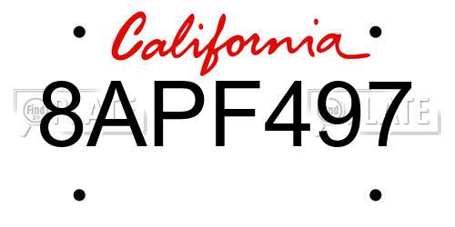 8APF497 California License Plate