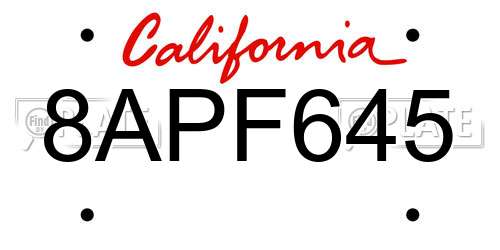 8APF645 California License Plate