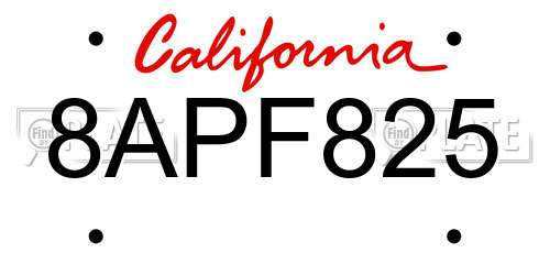 8APF825 California License Plate