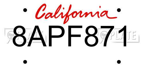8APF871 California License Plate