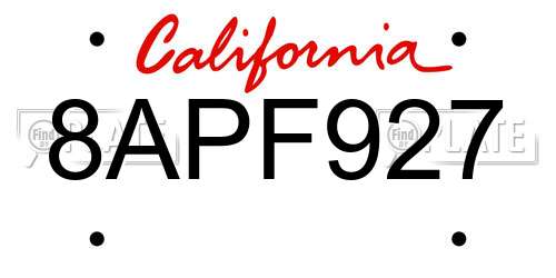 8APF927 California License Plate