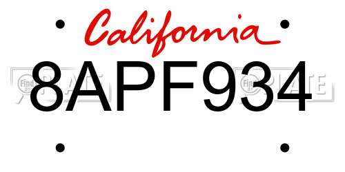 8APF934 California License Plate