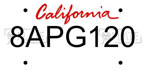 8APG120 California License Plate