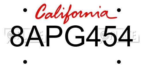 8APG454 California License Plate