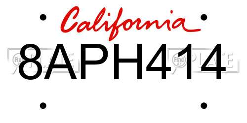 8APH414 California License Plate