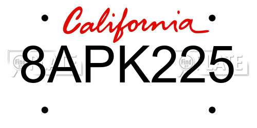 8APK225 California License Plate