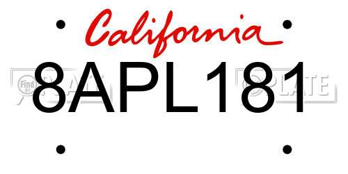 8APL181 California License Plate