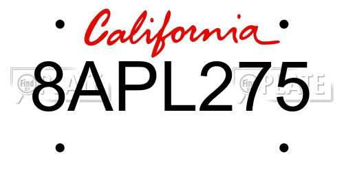 8APL275 California License Plate