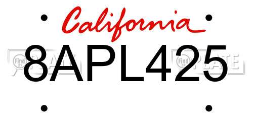 8APL425 California License Plate
