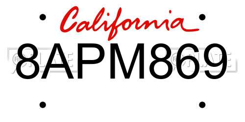 8APM869 California License Plate