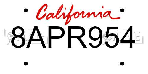 8APR954 California License Plate