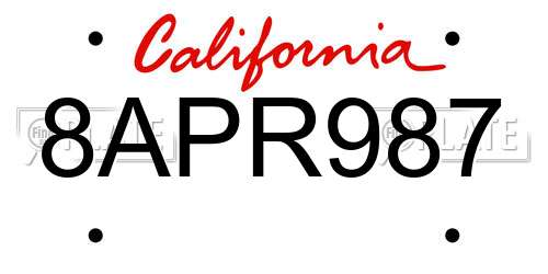 8APR987 California License Plate
