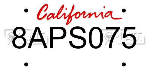 8APS075 California License Plate