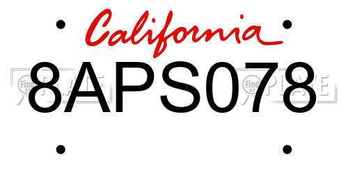 8APS078 California License Plate