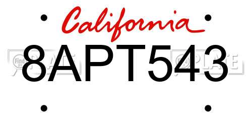 8APT543 California License Plate