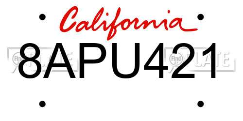 8APU421 California License Plate