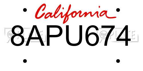 8APU674 California License Plate