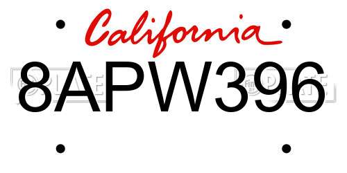 8APW396 California License Plate