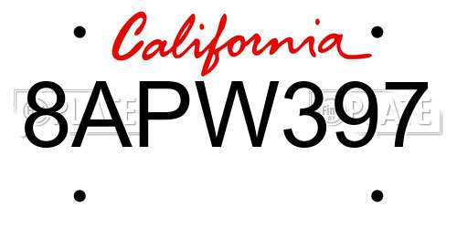 8APW397 California License Plate