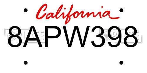 8APW398 California License Plate