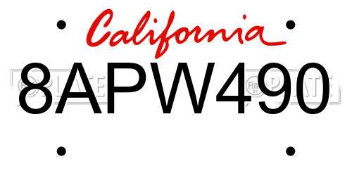 8APW490 California License Plate