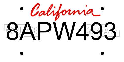 8APW493 California License Plate
