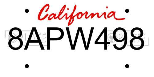 8APW498 California License Plate