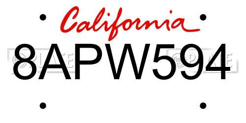 8APW594 California License Plate
