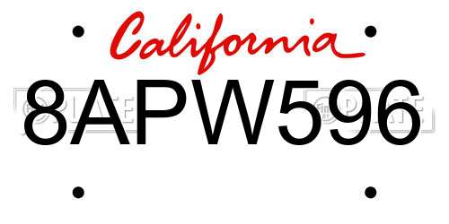 8APW596 California License Plate