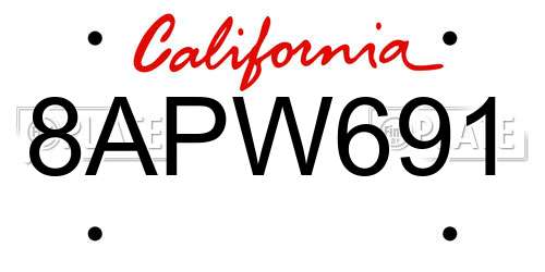 8APW691 California License Plate