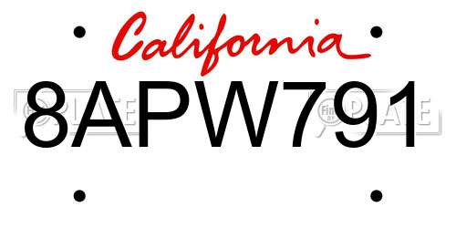 8APW791 California License Plate