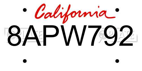 8APW792 California License Plate