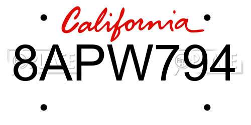 8APW794 California License Plate