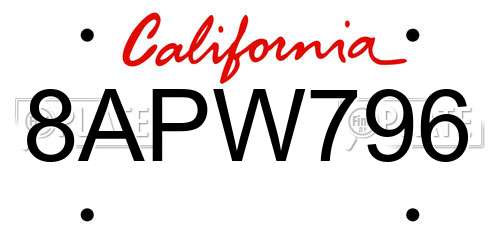8APW796 California License Plate